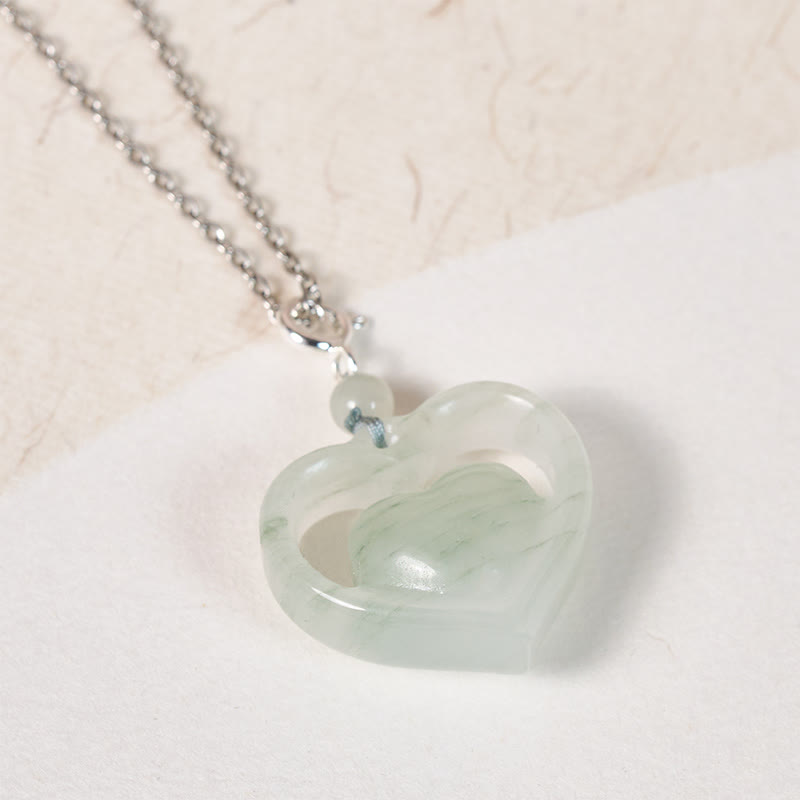 Buddha Stones Collar con colgante de jade en forma de corazón hueco, símbolo de abundancia. - image 9