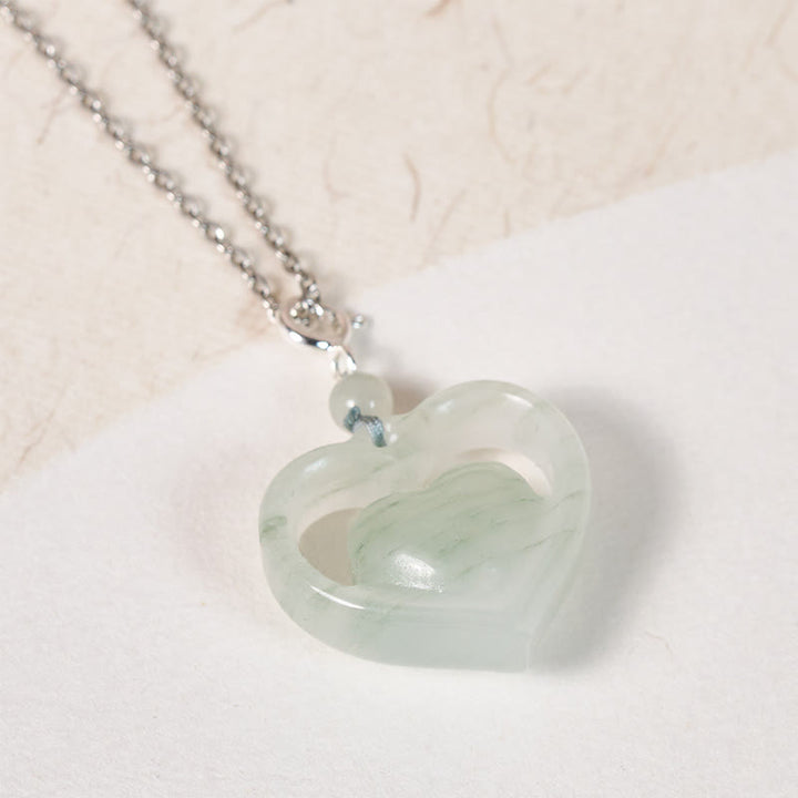 Buddha Stones Collar con colgante de jade en forma de corazón hueco, símbolo de abundancia. - image 9