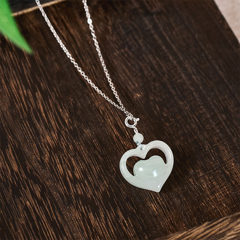 Buddha Stones Collar con colgante de jade en forma de corazón hueco, símbolo de abundancia. - image 10
