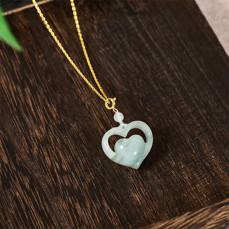Buddha Stones Collar con colgante de jade en forma de corazón hueco, símbolo de abundancia. - image 4
