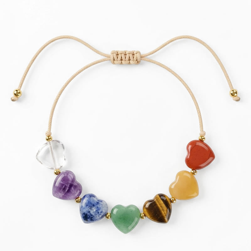 Buddha Stones Pulsera trenzada con corazón de ágata roja, amatista, aventurina verde y cristales coloridos que transmiten confianza. - image 1