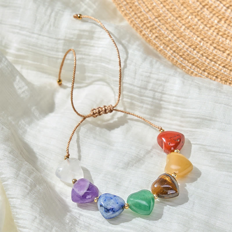 Buddha Stones Pulsera trenzada con corazón de ágata roja, amatista, aventurina verde y cristales coloridos que transmiten confianza. - Cristal de colores (circunferencia de la muñeca: 15-17 cm) - image 0