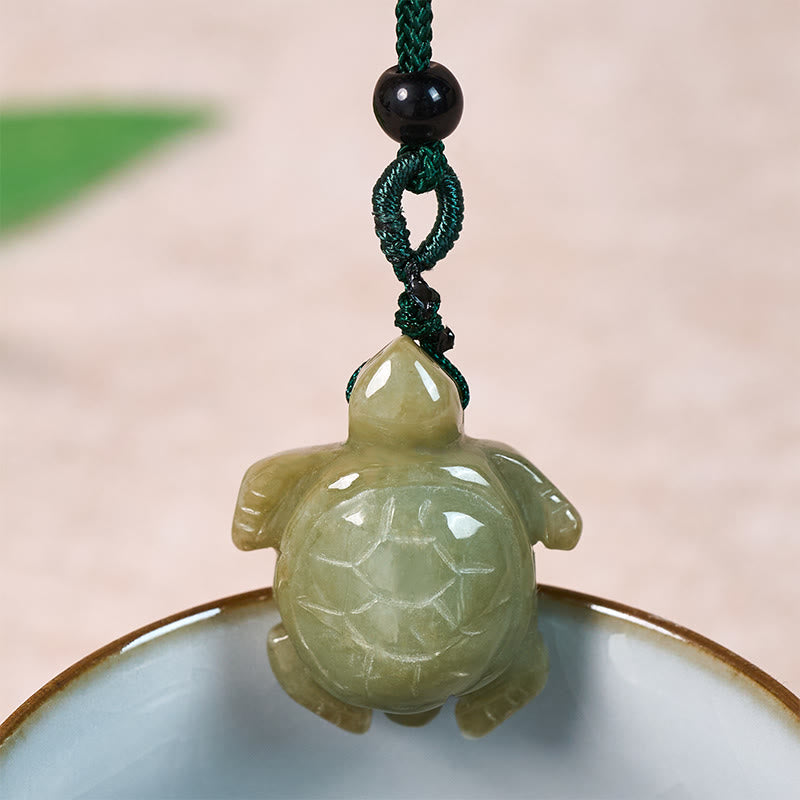 Buddha Stones Colgante de tortuga de jade verde, símbolo de prosperidad. - image 0