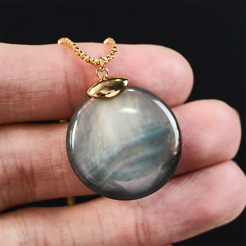 Buddha Stones Colgante de collar redondo de piedra Tridacna Calm - image 11