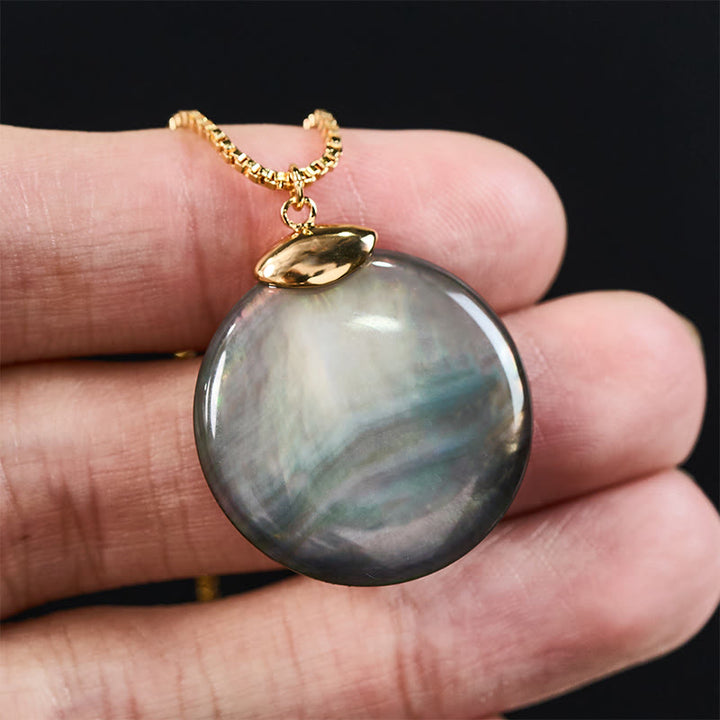 Buddha Stones Colgante de collar redondo de piedra Tridacna Calm - image 11