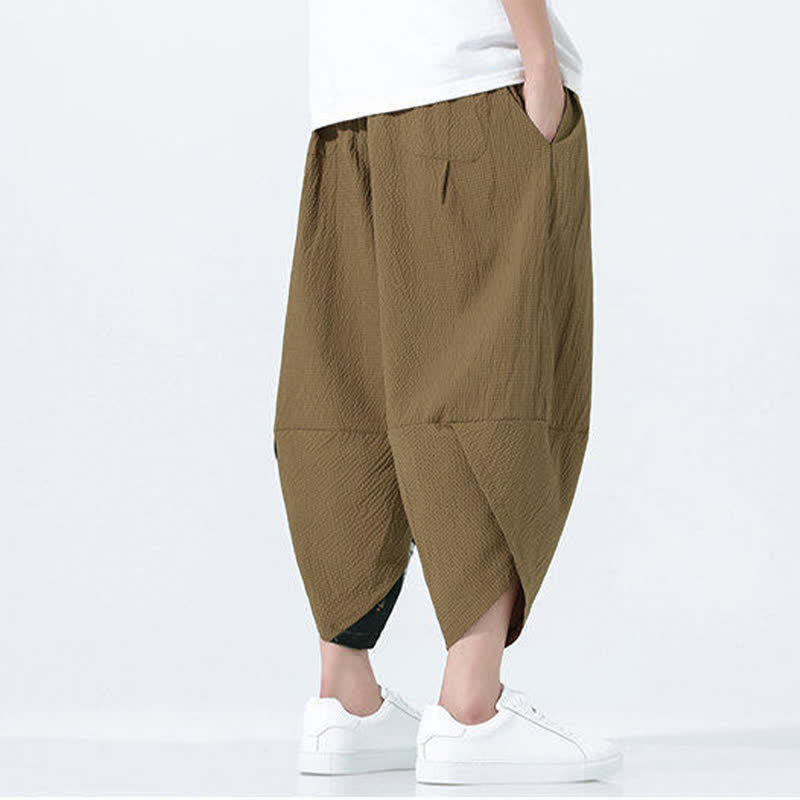 Buddha Stones Pantalones harem de verano para hombre con cordón ajustable, borla y estampado de grullas. - image 4