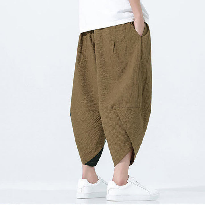Buddha Stones Pantalones harem de verano para hombre con cordón ajustable, borla y estampado de grullas. - image 4