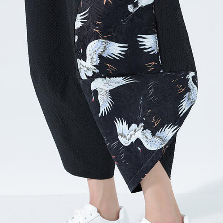 Buddha Stones Pantalones harem de verano para hombre con cordón ajustable, borla y estampado de grullas. - image 17