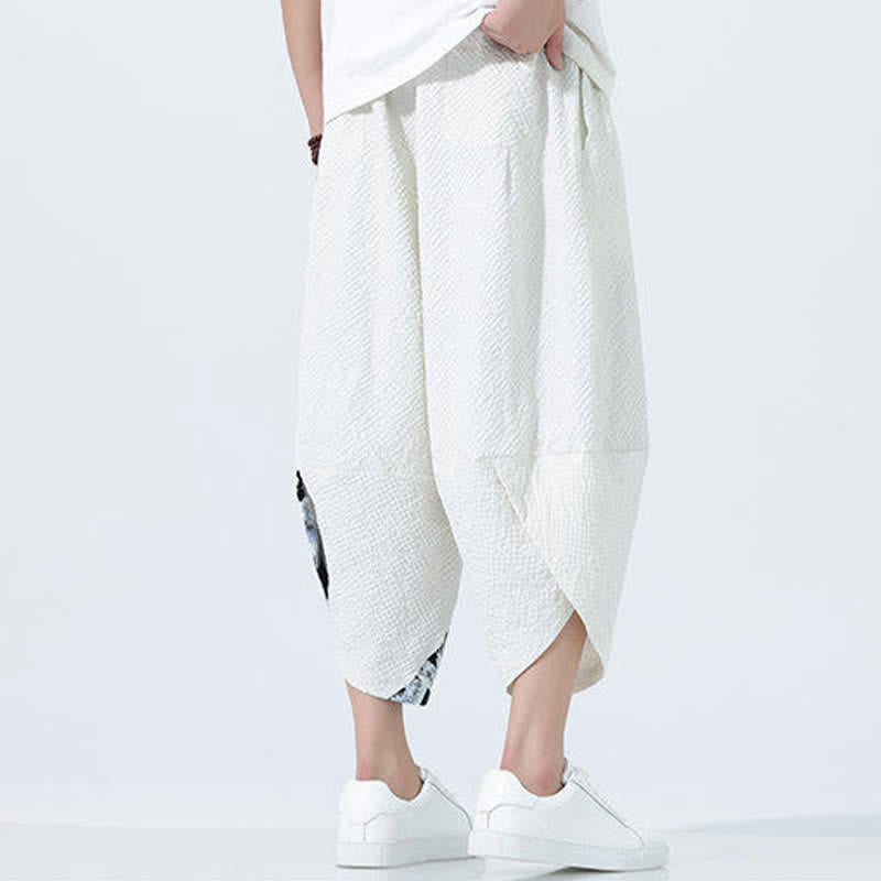 Buddha Stones Pantalones harem de verano para hombre con cordón ajustable, borla y estampado de grullas. - image 24