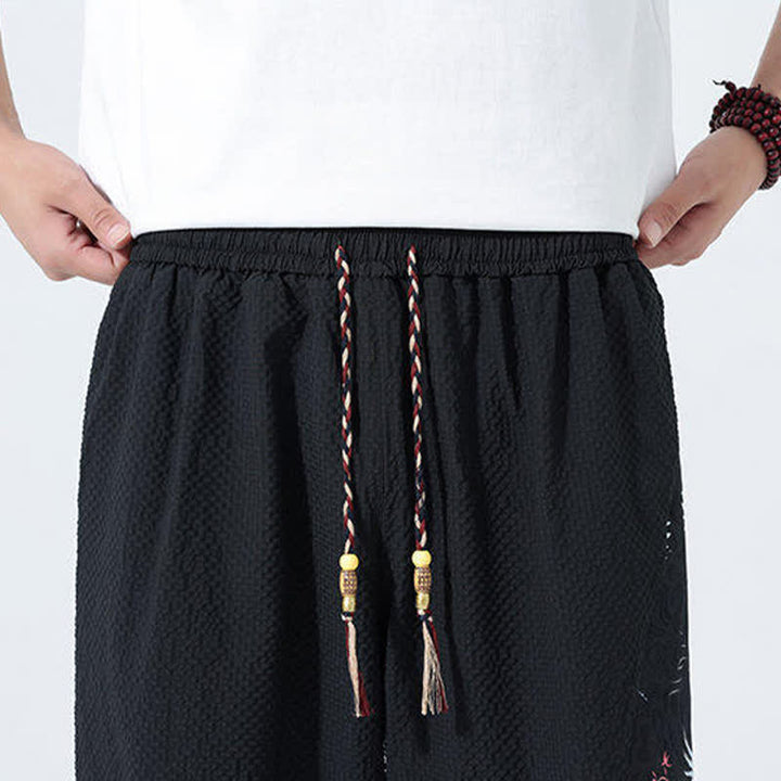 Buddha Stones Pantalones harem de verano para hombre con cordón ajustable, borla y estampado de grullas. - image 18