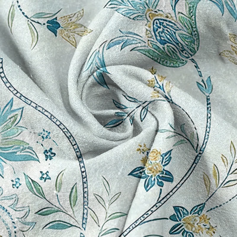 Buddha Stones Pantalones de verano de algodón con estampado floral paisley para mujer, cintura elástica y bolsillos. - image 1