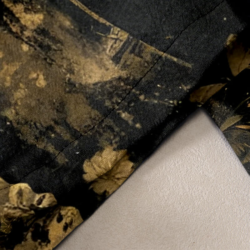 Buddha Stones Pantalones de mujer con cintura elástica y bolsillos, estampado floral de mariposas en lámina dorada. - image 2