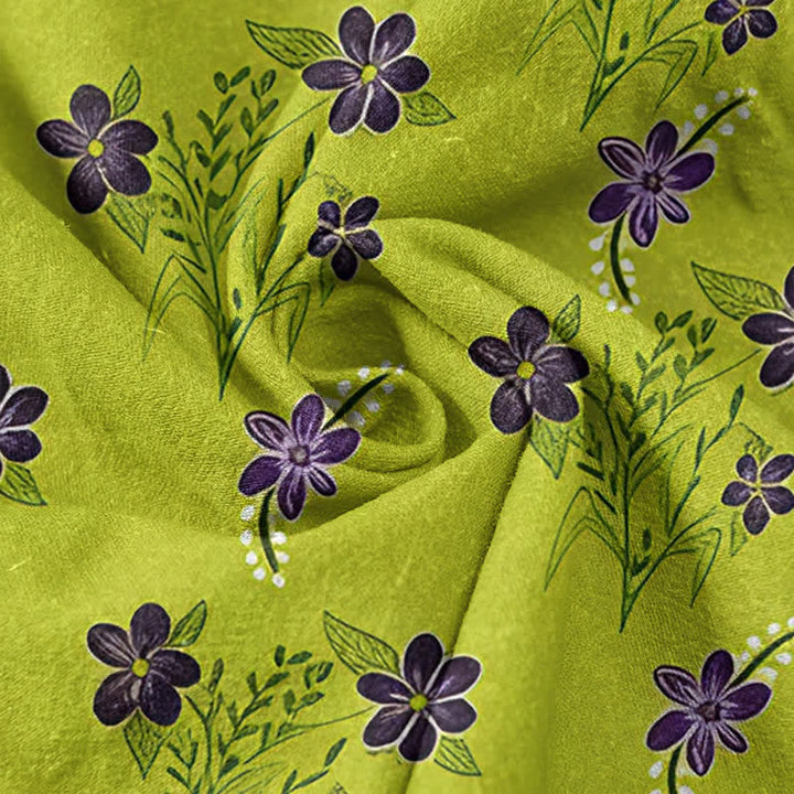 Buddha Stones Pantalones de mujer de algodón puro con estampado floral morado y cintura elástica, con bolsillos. - image 2