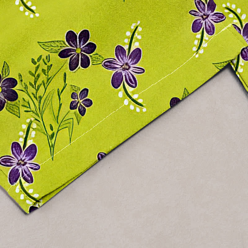 Buddha Stones Pantalones de mujer de algodón puro con estampado floral morado y cintura elástica, con bolsillos. - image 1