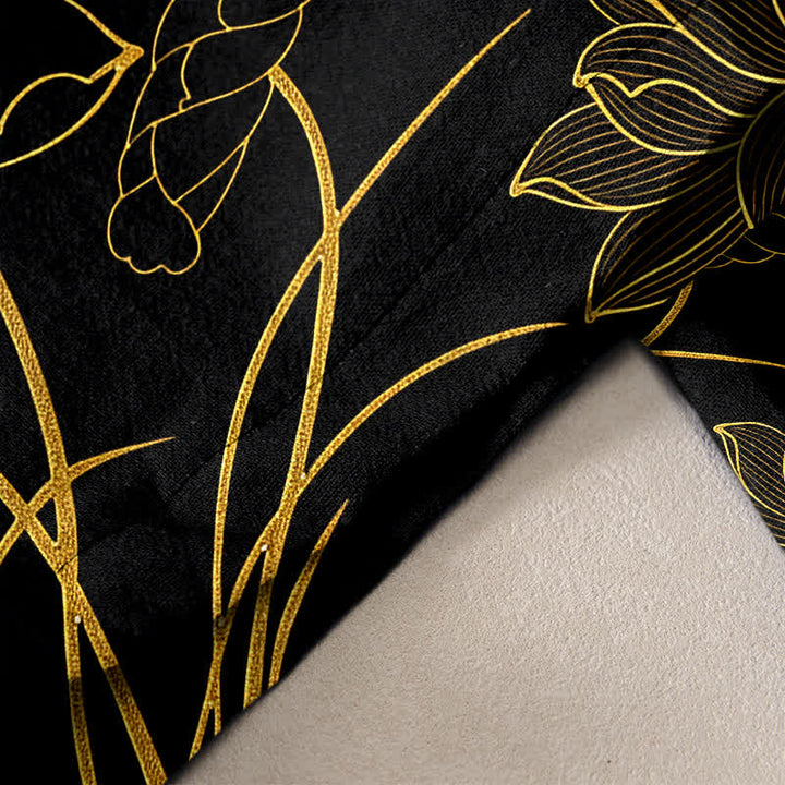 Buddha Stones Pantalones de mujer de algodón puro con estampado de grullas y loto, cintura elástica y bolsillos. - image 2