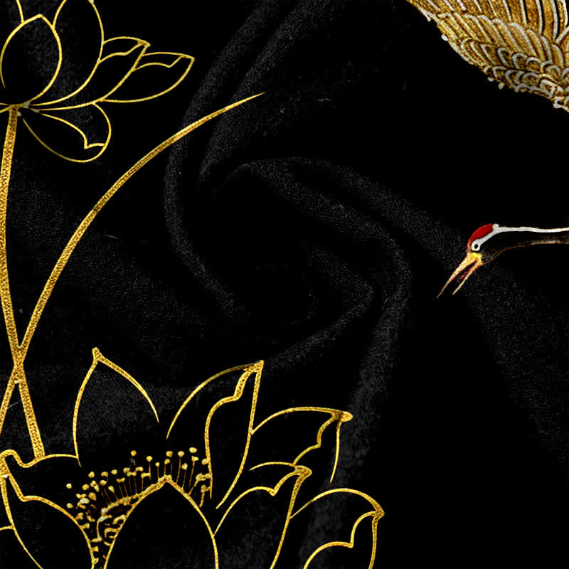 Buddha Stones Pantalones de mujer de algodón puro con estampado de grullas y loto, cintura elástica y bolsillos. - image 3