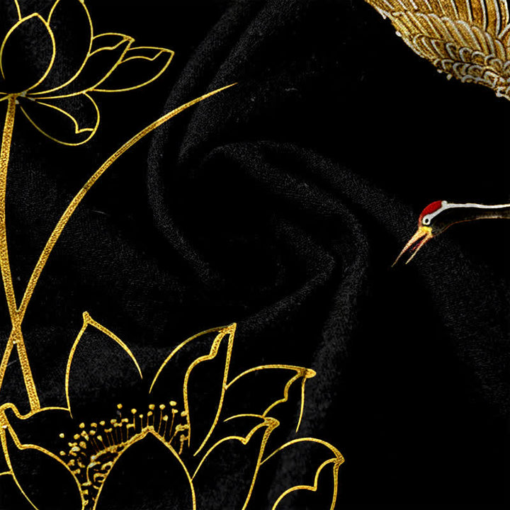 Buddha Stones Pantalones de mujer de algodón puro con estampado de grullas y loto, cintura elástica y bolsillos. - image 3