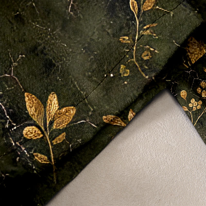 Buddha Stones Pantalones de mujer de algodón puro con estampado floral de mariposa dorada y cintura elástica con bolsillos. - image 2