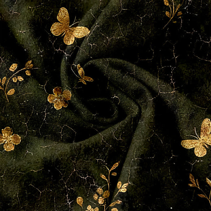 Buddha Stones Pantalones de mujer de algodón puro con estampado floral de mariposa dorada y cintura elástica con bolsillos. - image 3