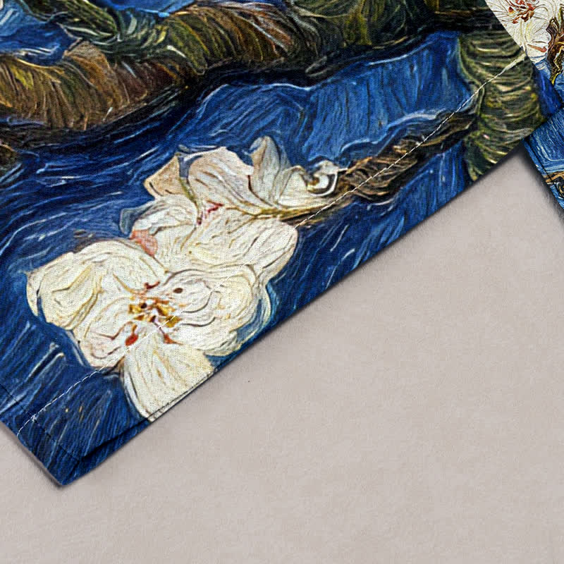 Buddha Stones Pantalones de mujer con cintura elástica y bolsillos, estampado de cielo estrellado y flores de almendro de Van Gogh. - image 1