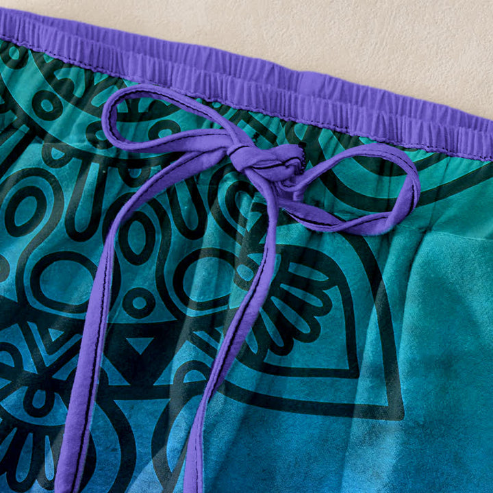 Buddha Stones Pantalones de mujer de algodón puro con estampado de mandala degradado y cintura elástica con bolsillos. - image 1