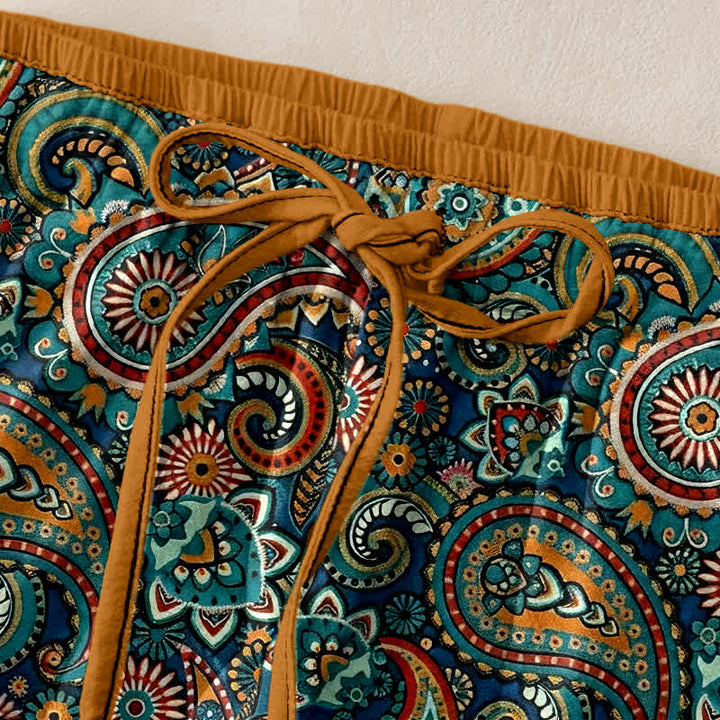 Buddha Stones Pantalones de mujer de algodón puro con estampado floral de cachemir, cintura elástica y bolsillos. - image 1