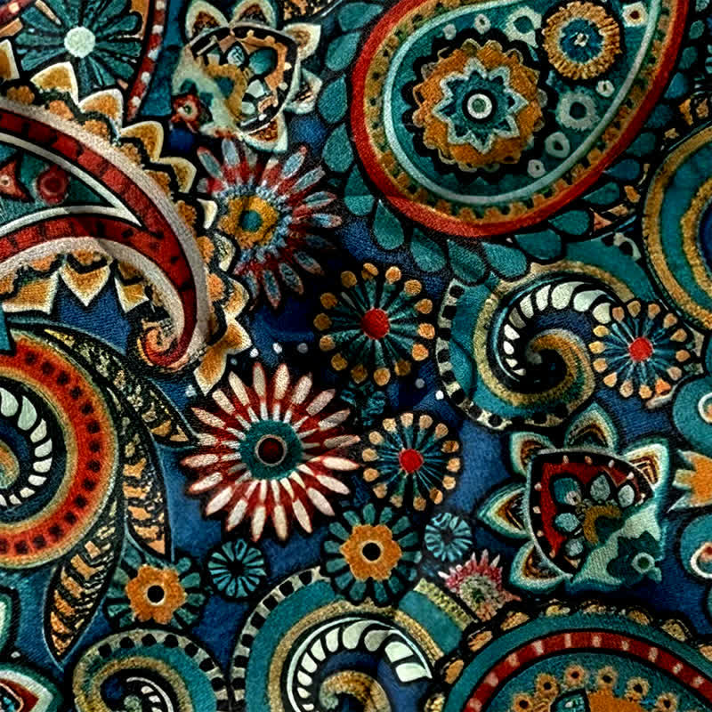 Buddha Stones Pantalones de mujer de algodón puro con estampado floral de cachemir, cintura elástica y bolsillos. - image 3