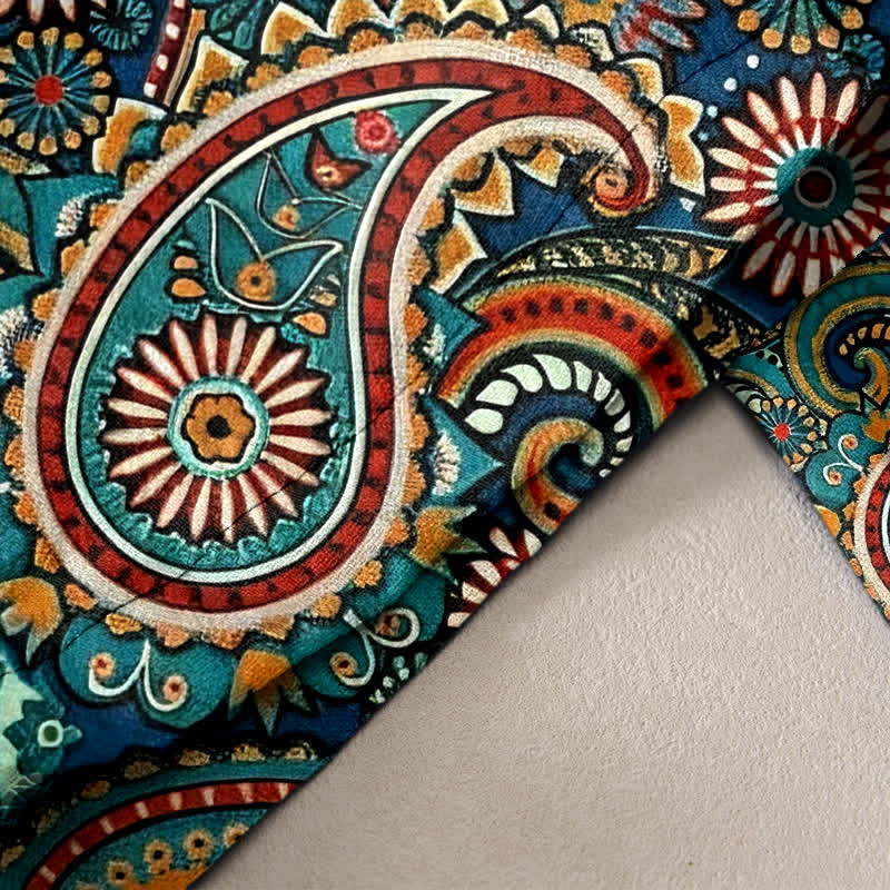 Buddha Stones Pantalones de mujer de algodón puro con estampado floral de cachemir, cintura elástica y bolsillos. - image 2