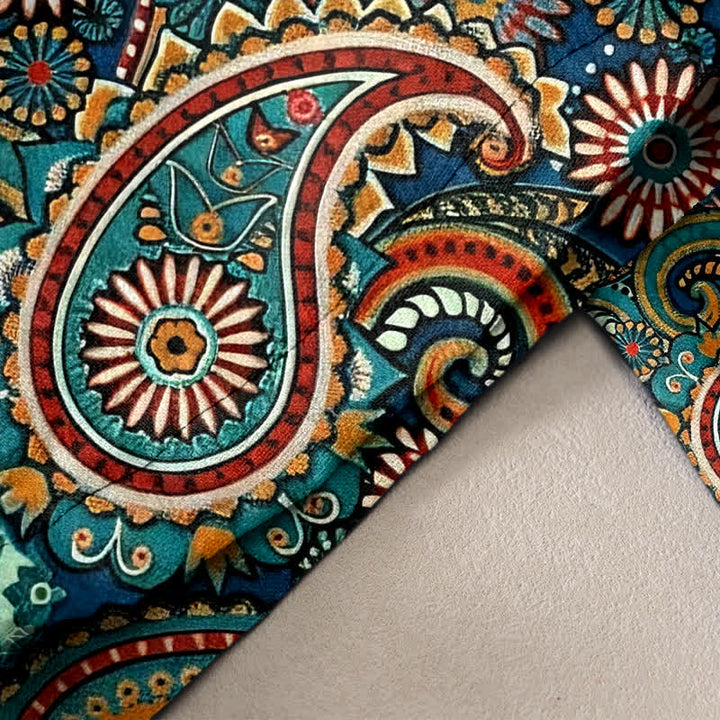 Buddha Stones Pantalones de mujer de algodón puro con estampado floral de cachemir, cintura elástica y bolsillos. - image 2