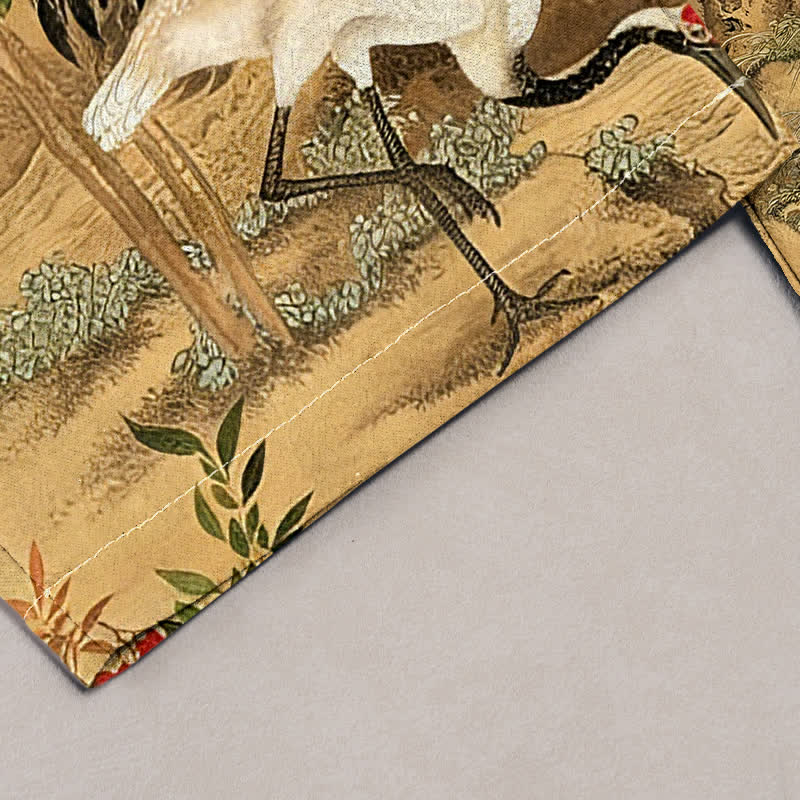 Buddha Stones Pantalones de mujer de algodón puro con estampado de grullas y pinos, cintura elástica y bolsillos. - image 1