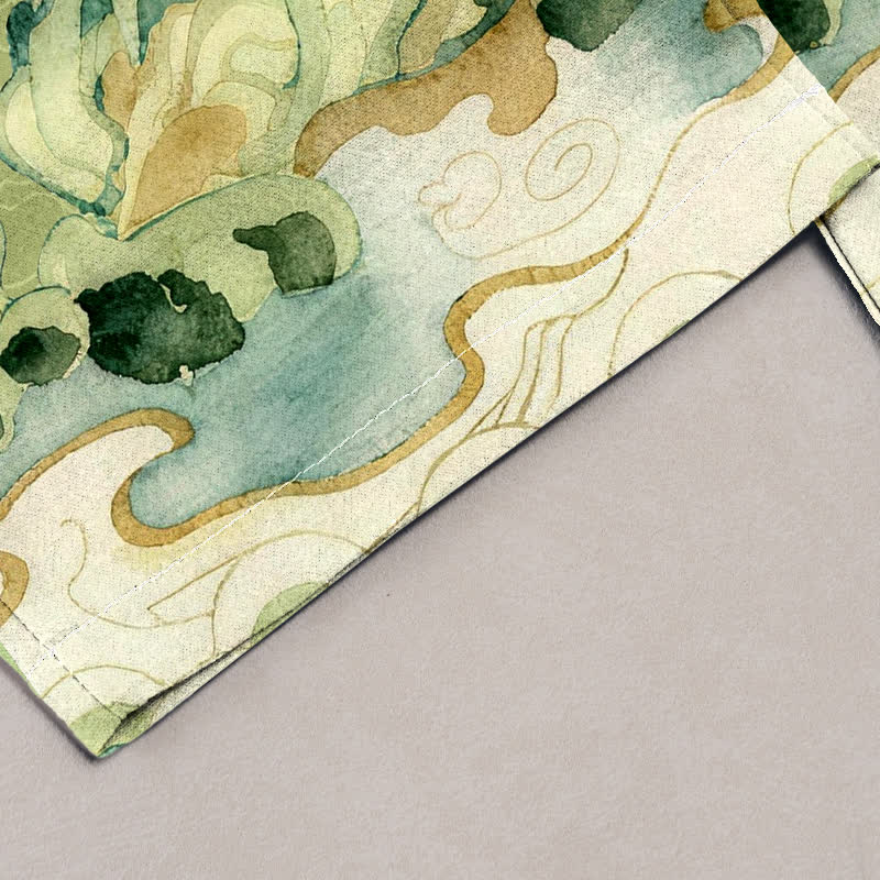 Buddha Stones Pantalones de mujer de algodón puro con estampado de bambú de montaña y cintura elástica con bolsillos. - image 1