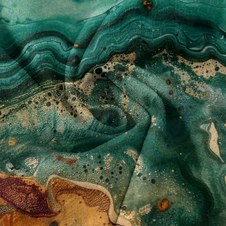 Buddha Stones Pantalones de mujer de algodón con estampado de ondas de mármol, cintura elástica y bolsillos. - image 3