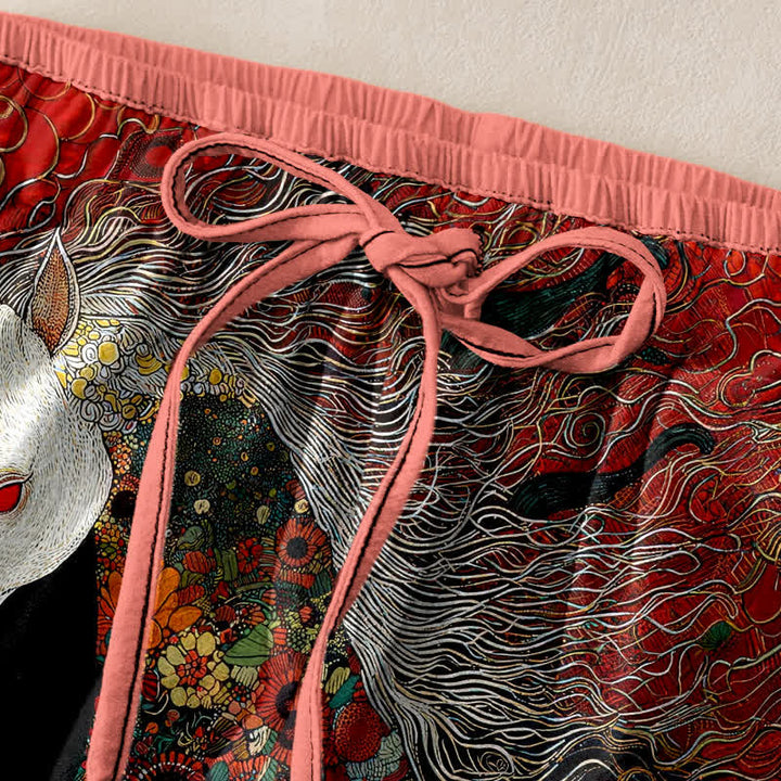 Buddha Stones Pantalones de mujer de algodón puro con estampado floral bohemio de caballos, cintura elástica y bolsillos. - image 1