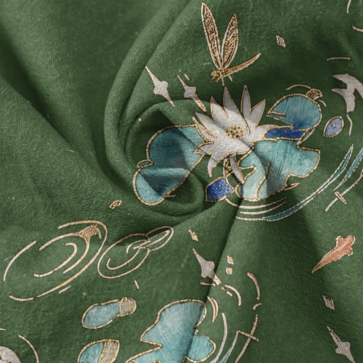 Buddha Stones Pantalones de mujer de algodón puro con estampado de ondas de loto y cintura elástica con bolsillos. - image 3