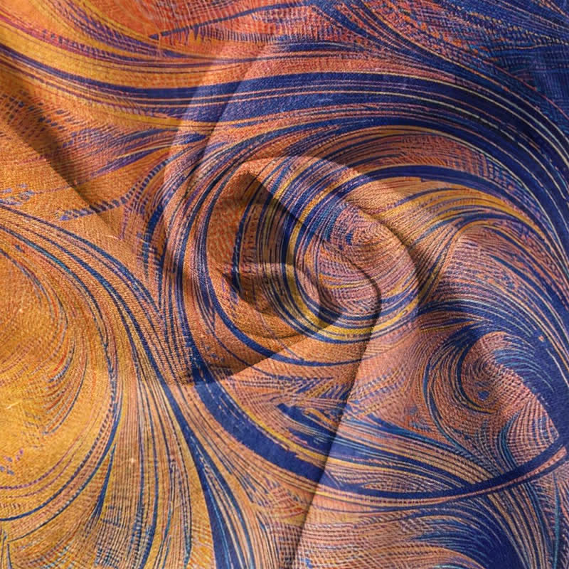 Buddha Stones Pantalones de mujer de algodón puro con estampado degradado en espiral al atardecer y cintura elástica con bolsillos. - image 3