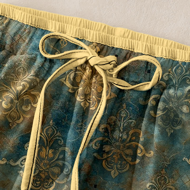 Buddha Stones Pantalones de mujer con estampado damasco vintage, cintura elástica y bolsillos. - image 1