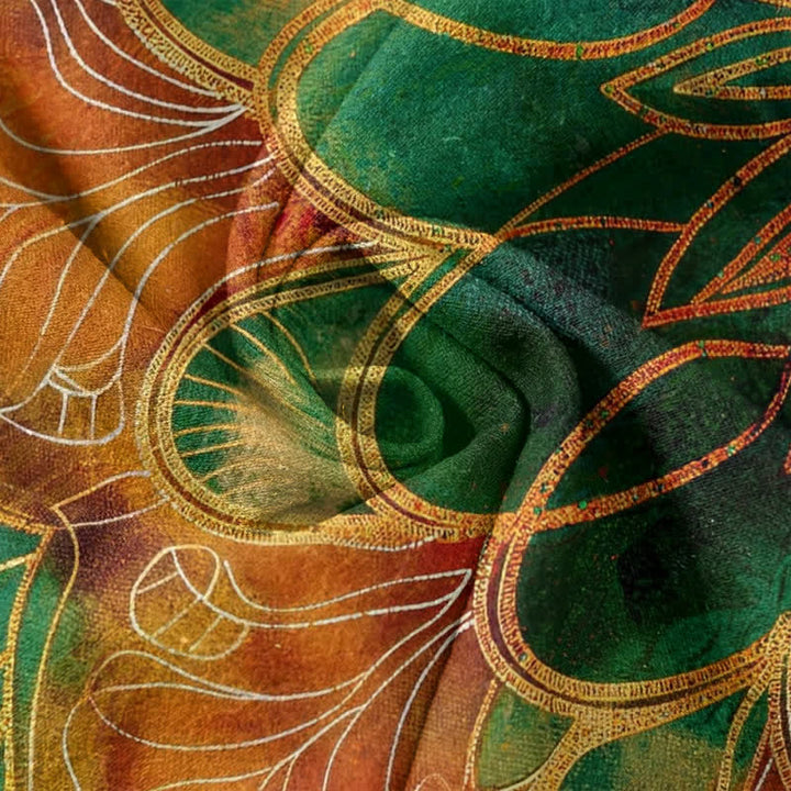 Buddha Stones Pantalones de mujer de algodón puro con estampado de mandala dorado y cintura elástica con bolsillos. - image 4