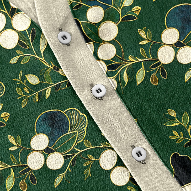 Buddha Stones Camisa de manga corta con medio botón y estampado floral de bayas de algodón para hombre - image 3