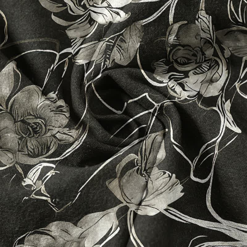 Buddha Stones Camisa de manga corta con medio botón y estampado floral botánico de algodón para hombre - image 4
