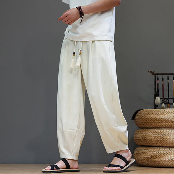 Buddha Stones Pantalones harem de verano para hombre con cintura elástica, cordón ajustable y bolsillos. - image 16