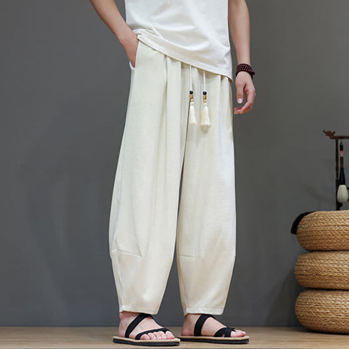 Buddha Stones Pantalones harem de verano para hombre con cintura elástica, cordón ajustable y bolsillos. - image 13
