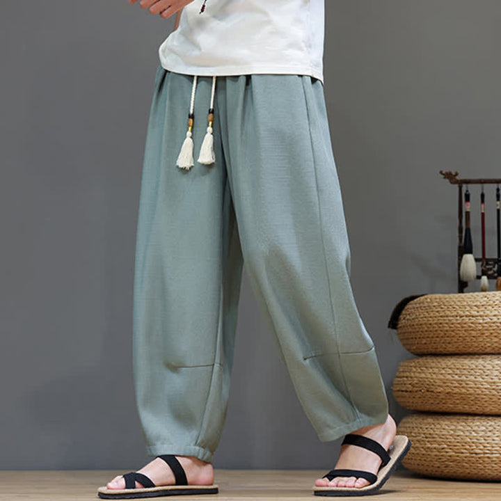 Buddha Stones Pantalones harem de verano para hombre con cintura elástica, cordón ajustable y bolsillos. - image 1