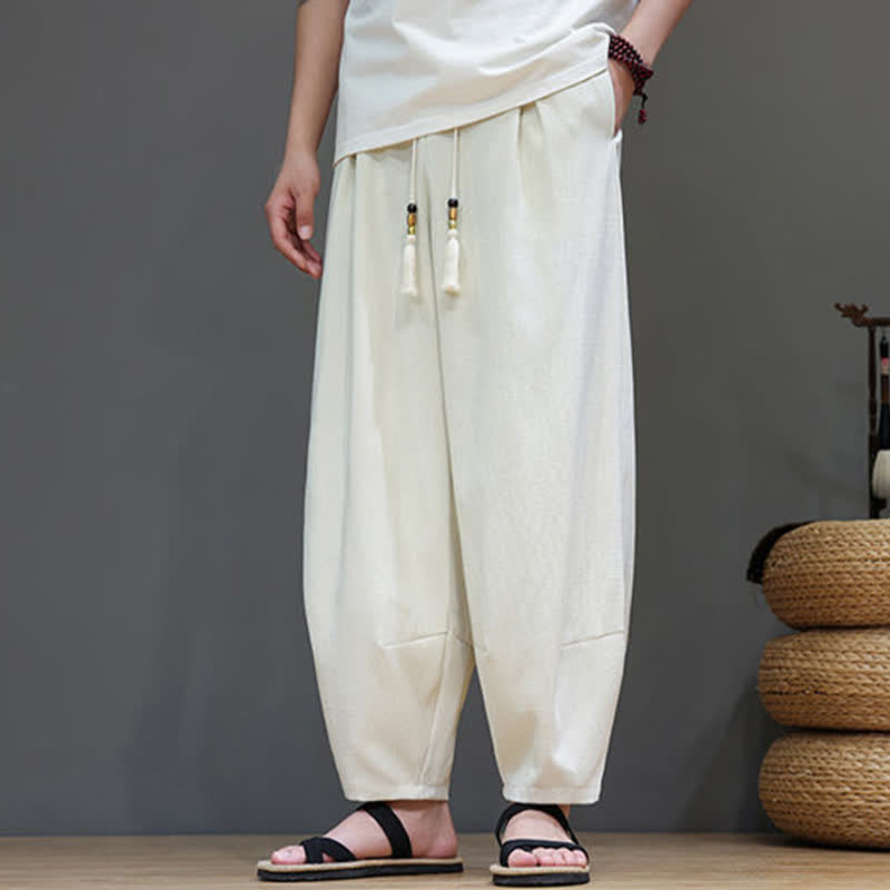 Buddha Stones Pantalones harem de verano para hombre con cintura elástica, cordón ajustable y bolsillos. - image 14