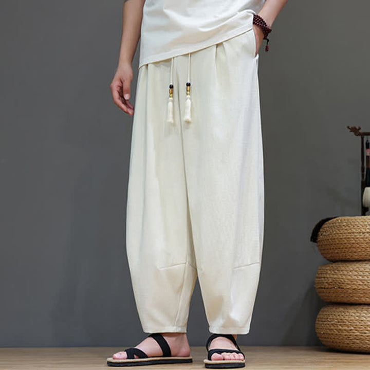 Buddha Stones Pantalones harem de verano para hombre con cintura elástica, cordón ajustable y bolsillos. - image 14