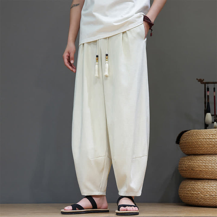 Buddha Stones Pantalones harem de verano para hombre con cintura elástica, cordón ajustable y bolsillos. - image 11