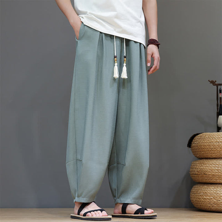 Buddha Stones Pantalones harem de verano para hombre con cintura elástica, cordón ajustable y bolsillos. - Azul cadete - US/UK/AU46, EU56 (5XL) - image 0
