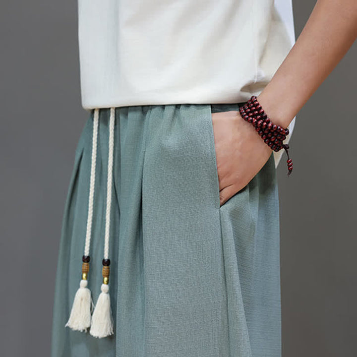Buddha Stones Pantalones harem de verano para hombre con cintura elástica, cordón ajustable y bolsillos. - image 8