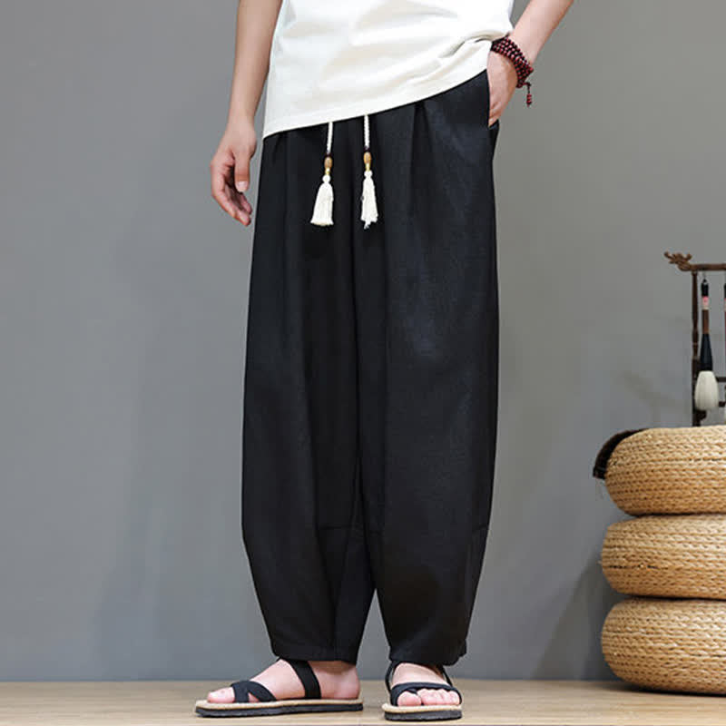 Buddha Stones Pantalones harem de verano para hombre con cintura elástica, cordón ajustable y bolsillos. - image 26