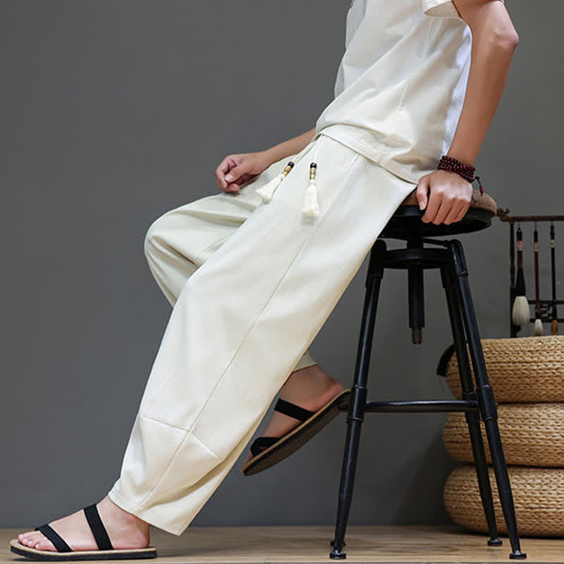 Buddha Stones Pantalones harem de verano para hombre con cintura elástica, cordón ajustable y bolsillos. - image 19