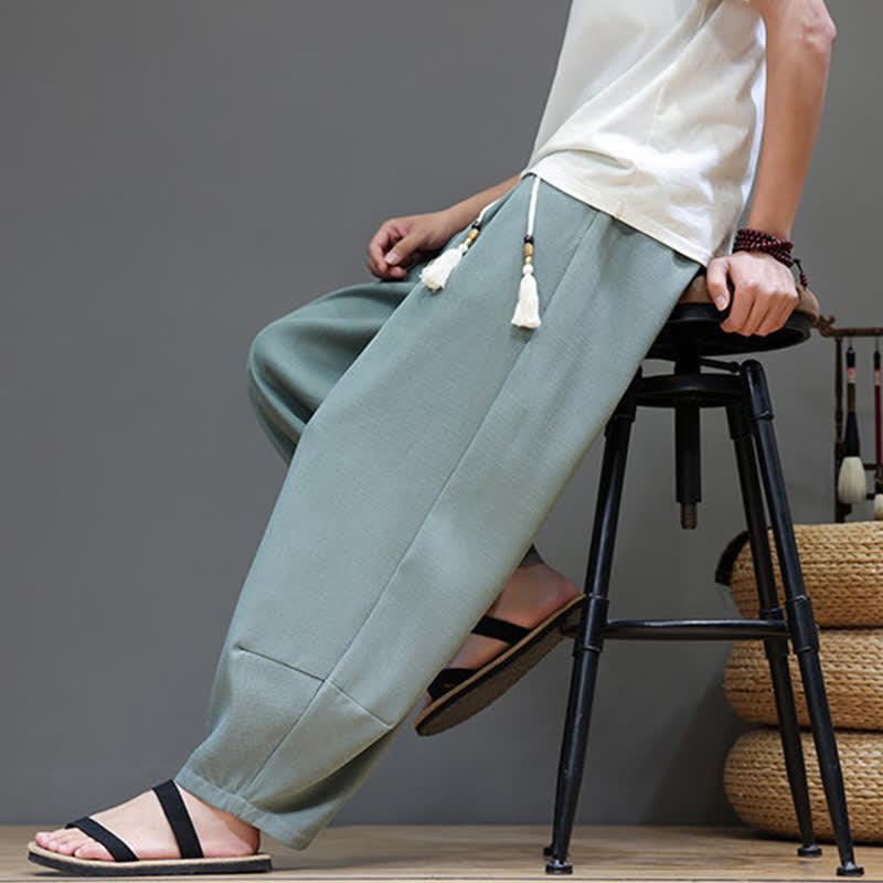 Buddha Stones Pantalones harem de verano para hombre con cintura elástica, cordón ajustable y bolsillos. - image 6